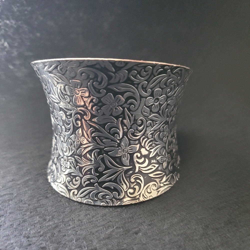 Silver Floral Engraved Cuff Bracelet - Picture 6 of 7